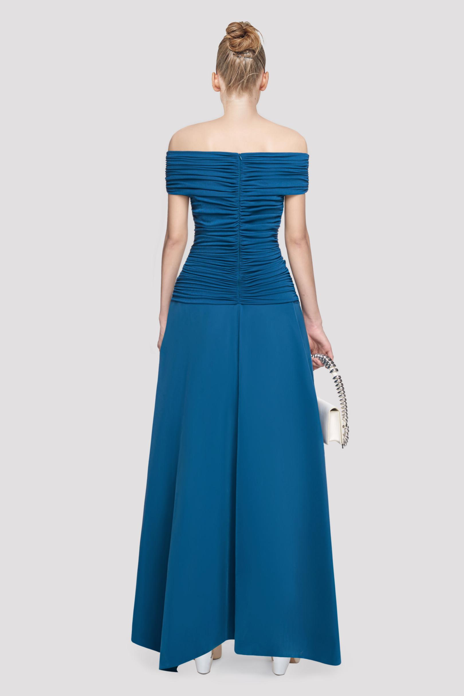 Off Shoulder Gathering Midi Dress