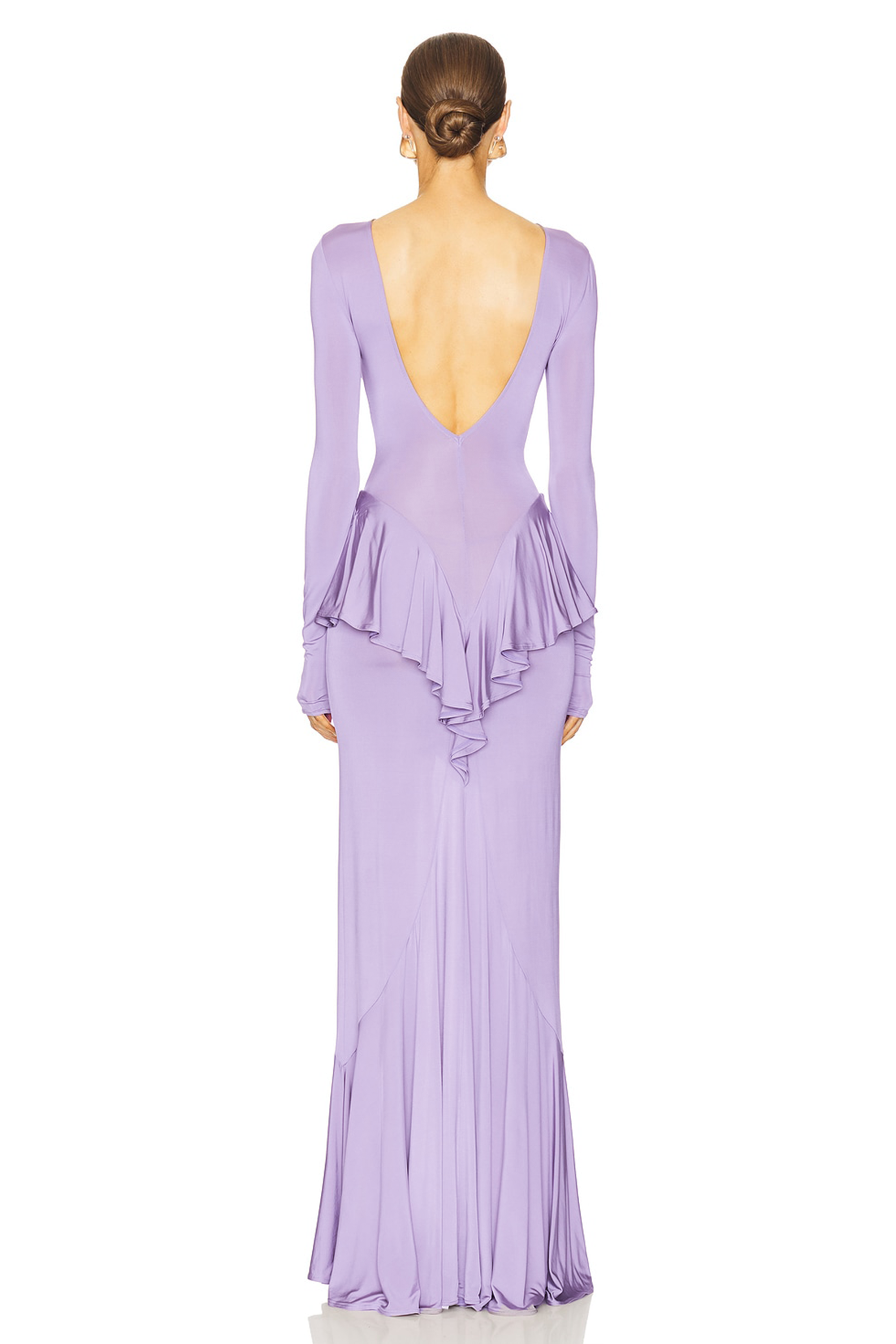 Boat Neck Backless Ruffle Maxi  Dress