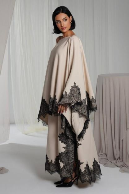 Satin Lace Cape Top & High Waist Midi Skirt Set