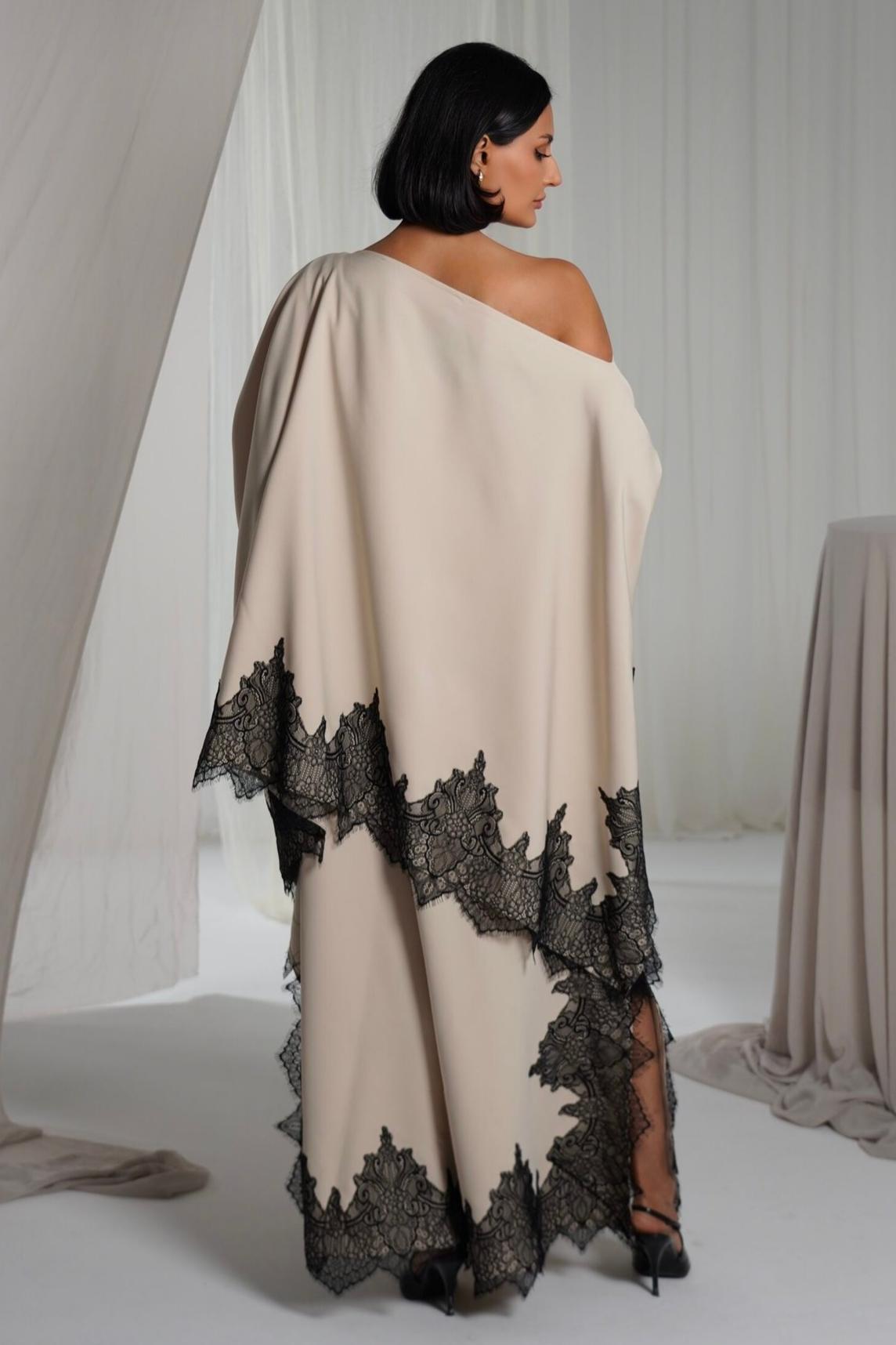 Satin Lace Cape Top & High Waist Midi Skirt Set