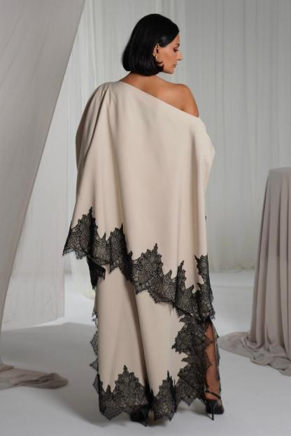 Satin Lace Cape Top & High Waist Midi Skirt Set
