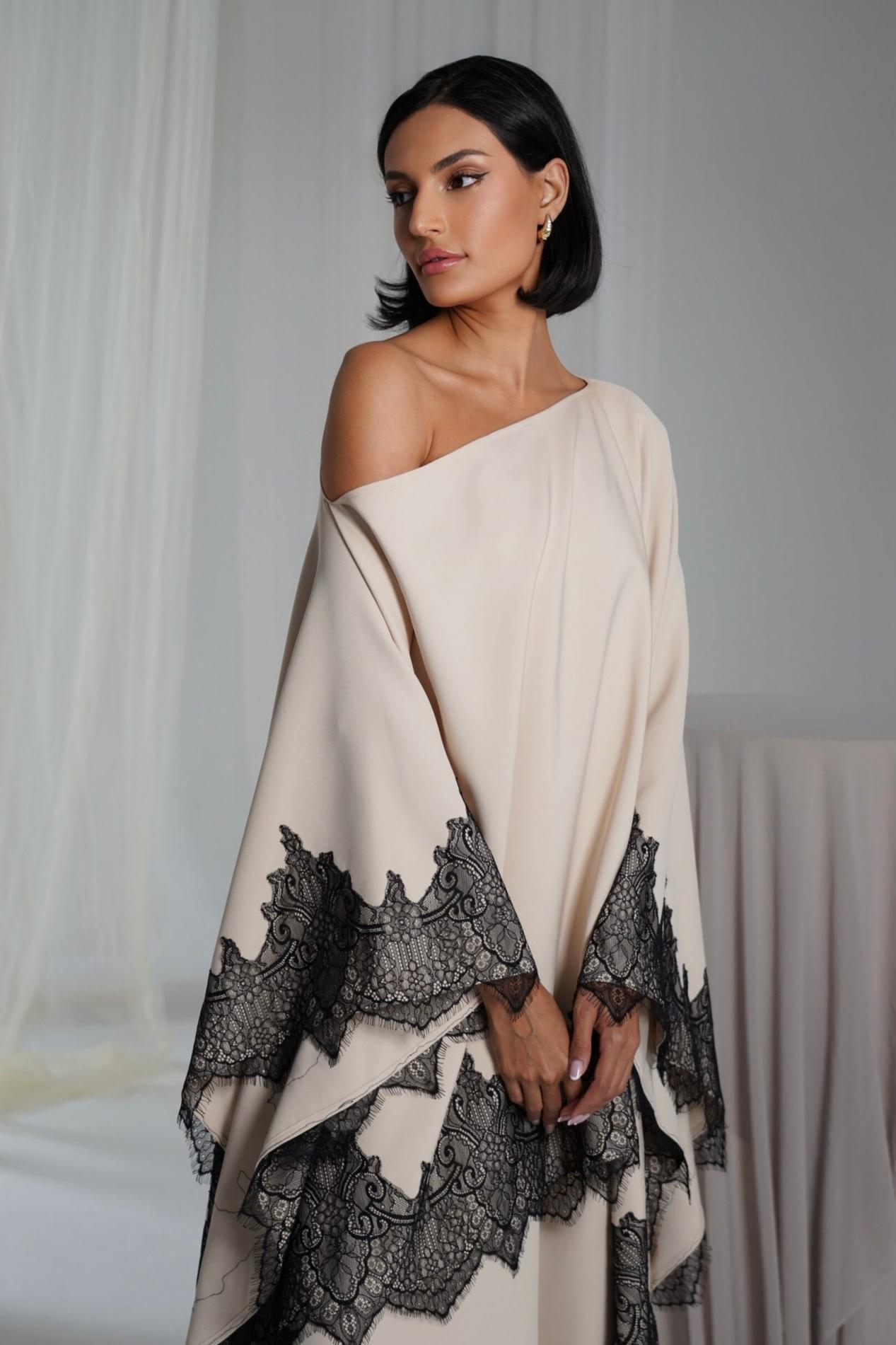 Satin Lace Cape Top & High Waist Midi Skirt Set