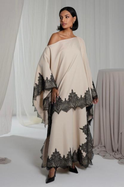 Satin Lace Cape Top & High Waist Midi Skirt Set