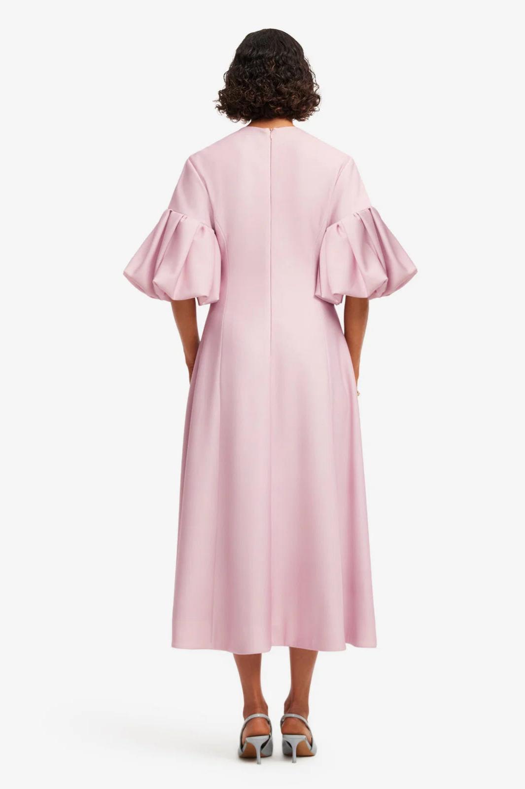 Floral Puff Sleeve Round Neck Midi Dress