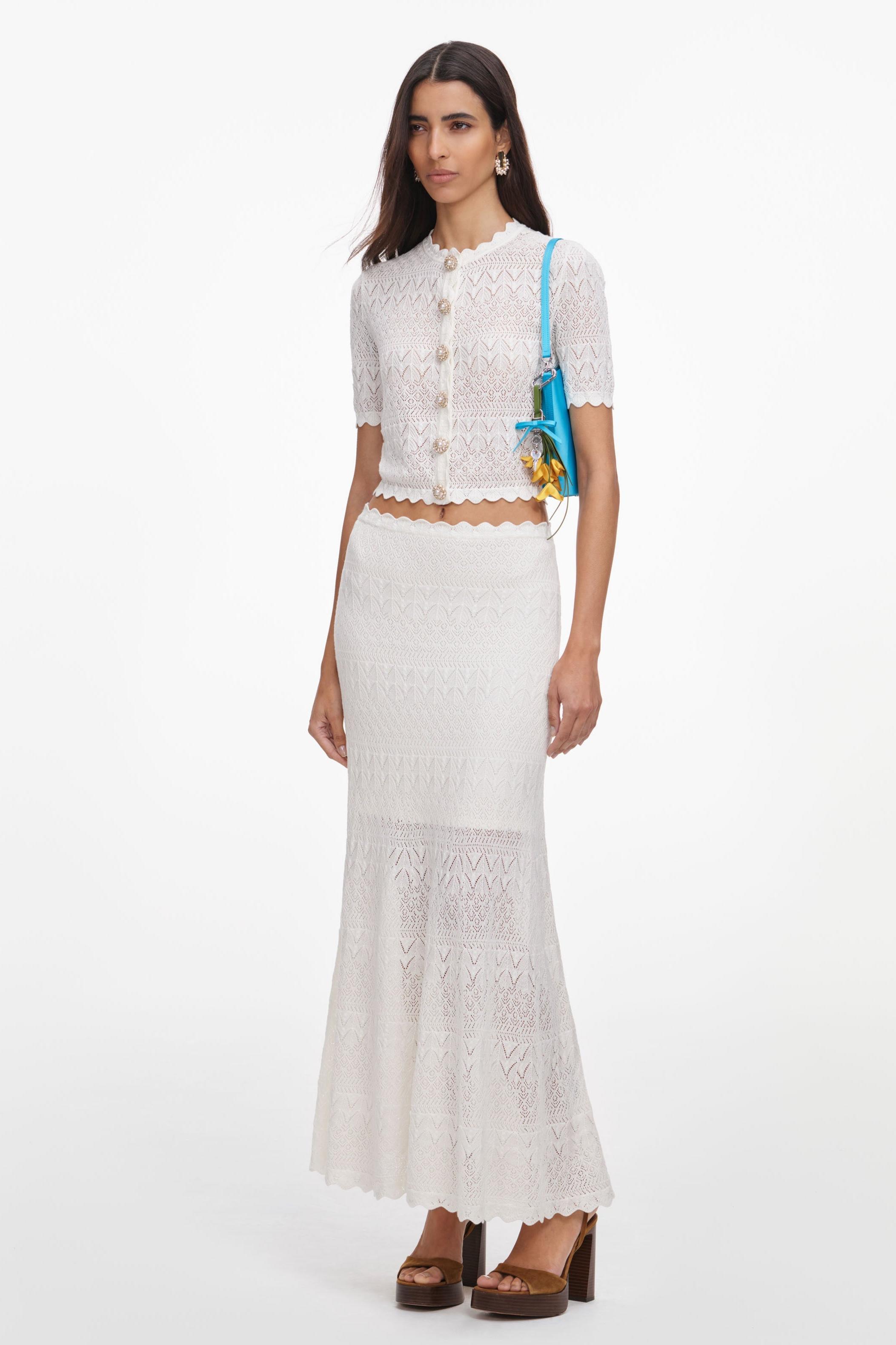 Round Neck Button Top & Mid Waist Midi Skirt Set