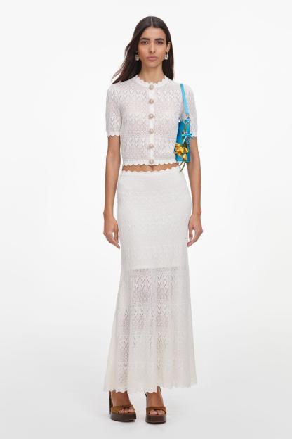 Round Neck Button Top & Mid Waist Midi Skirt Set