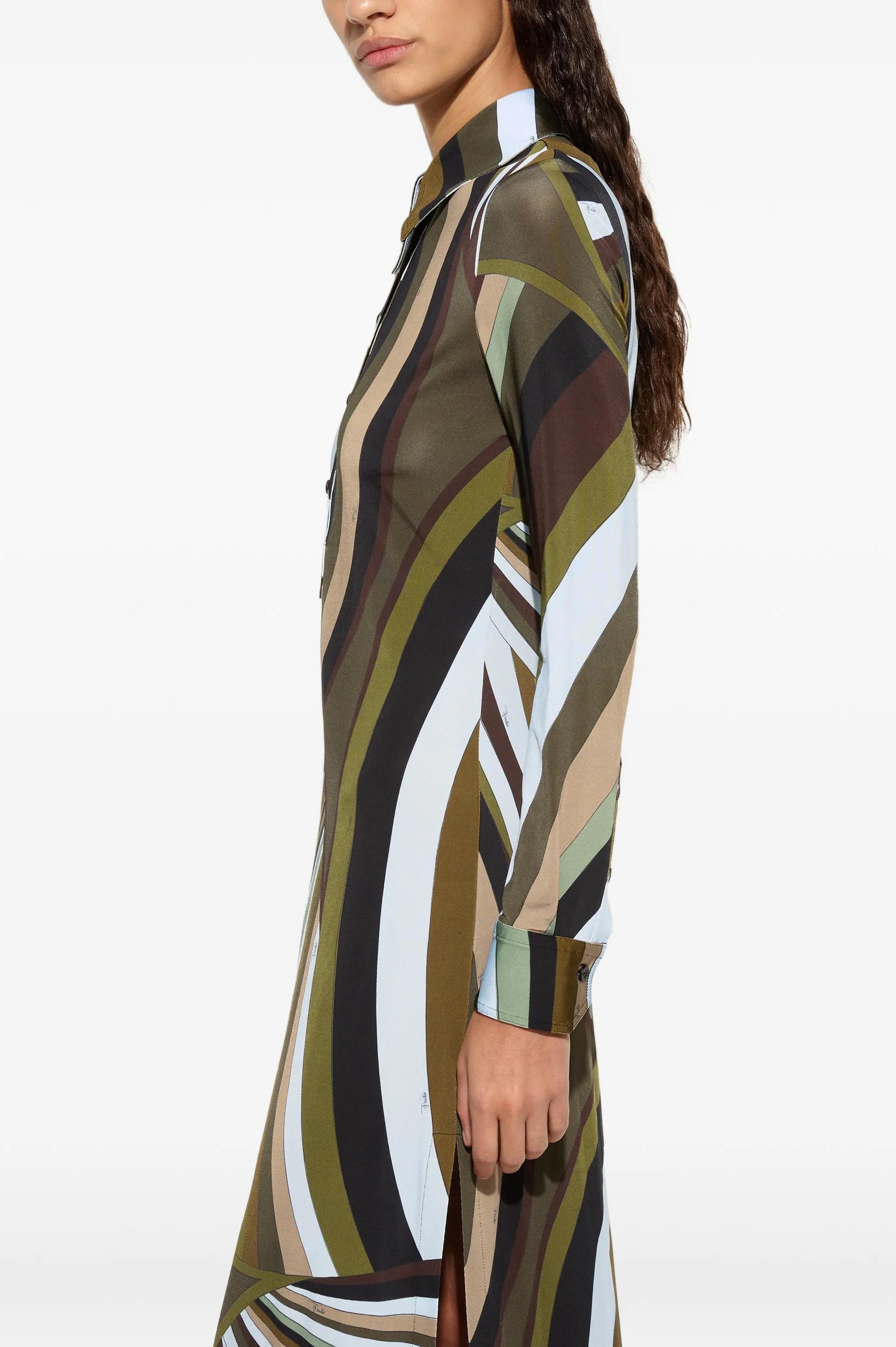 Abstract Print Shirt Collar Long Sleeve Maxi Dress