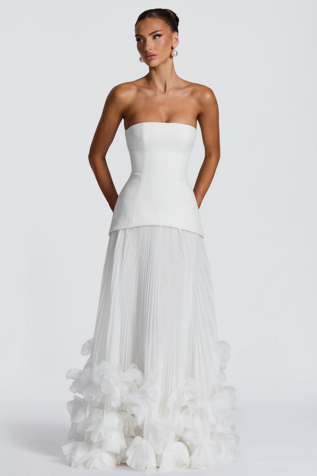 3D Flower Pleated Tie-Up Maxi Dress