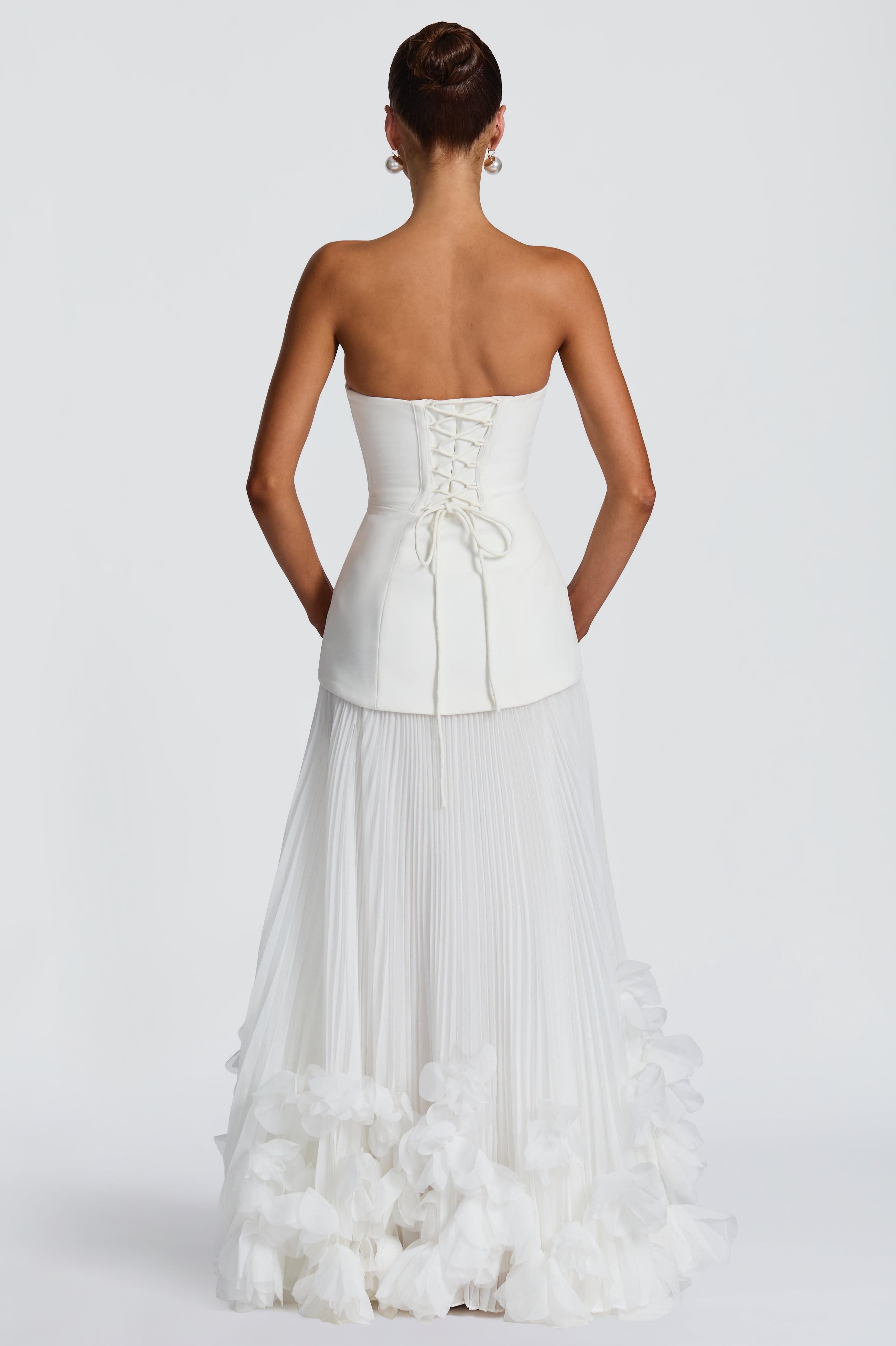 3D Flower Pleated Tie-Up Maxi Dress