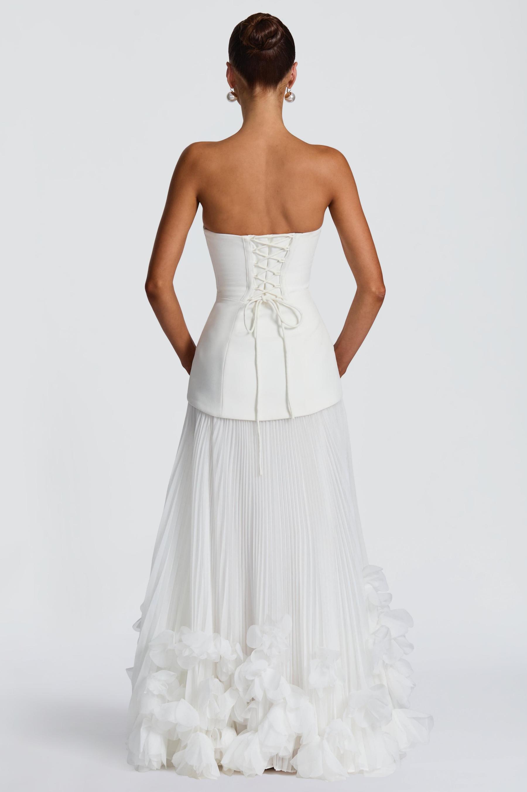3D Flower Pleated Tie-Up Maxi Dress