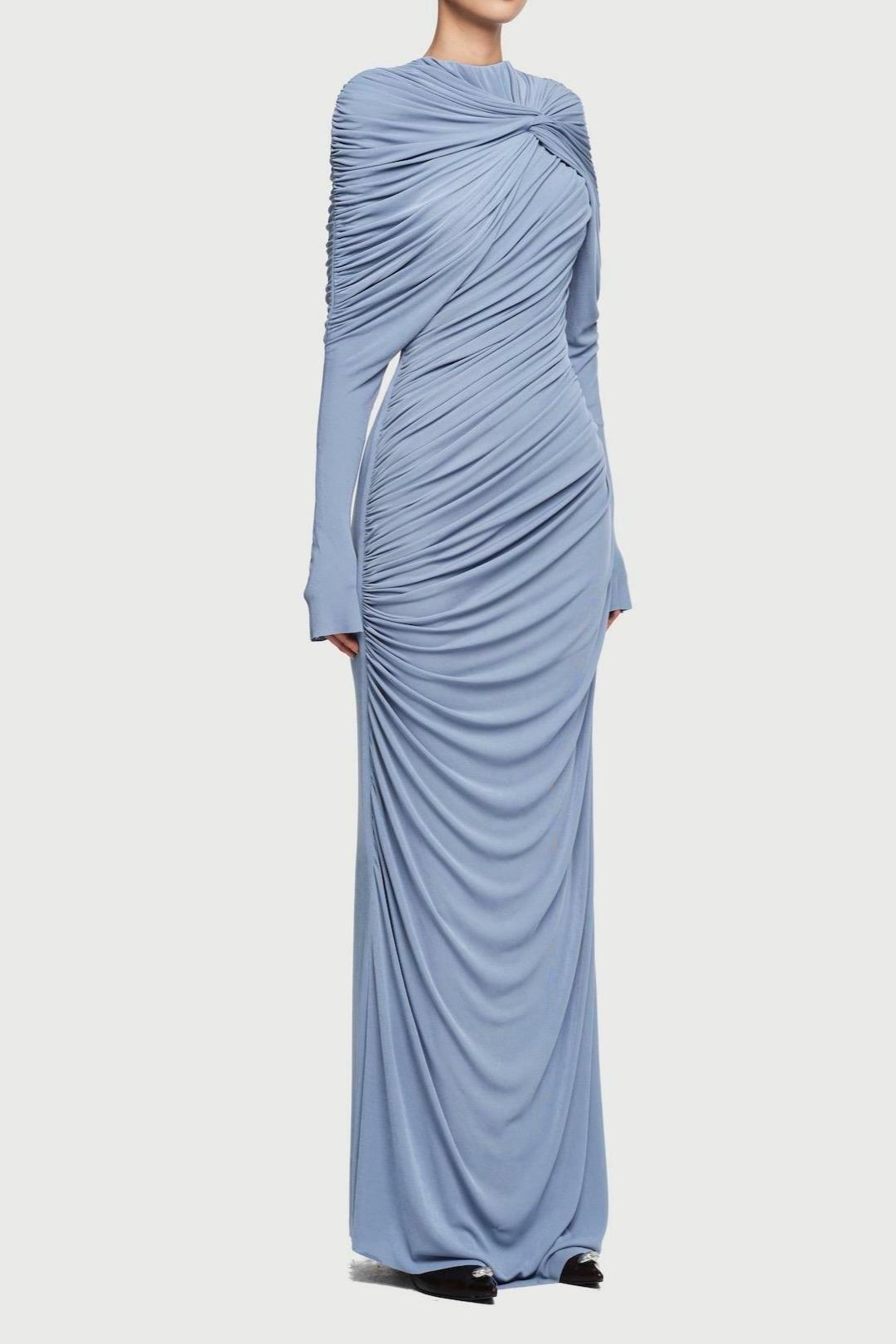 Solid Gathering Cape Sleeve Maxi Dress