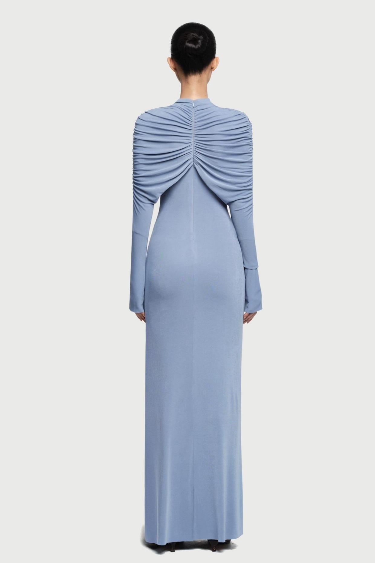 Solid Gathering Cape Sleeve Maxi Dress