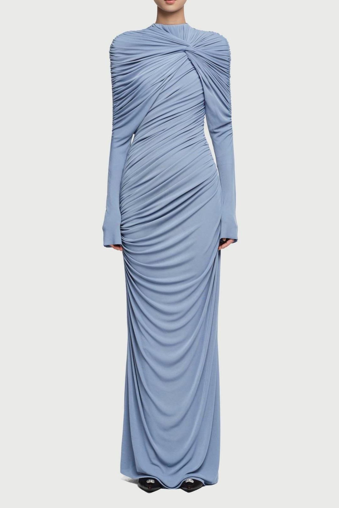 Solid Gathering Cape Sleeve Maxi Dress
