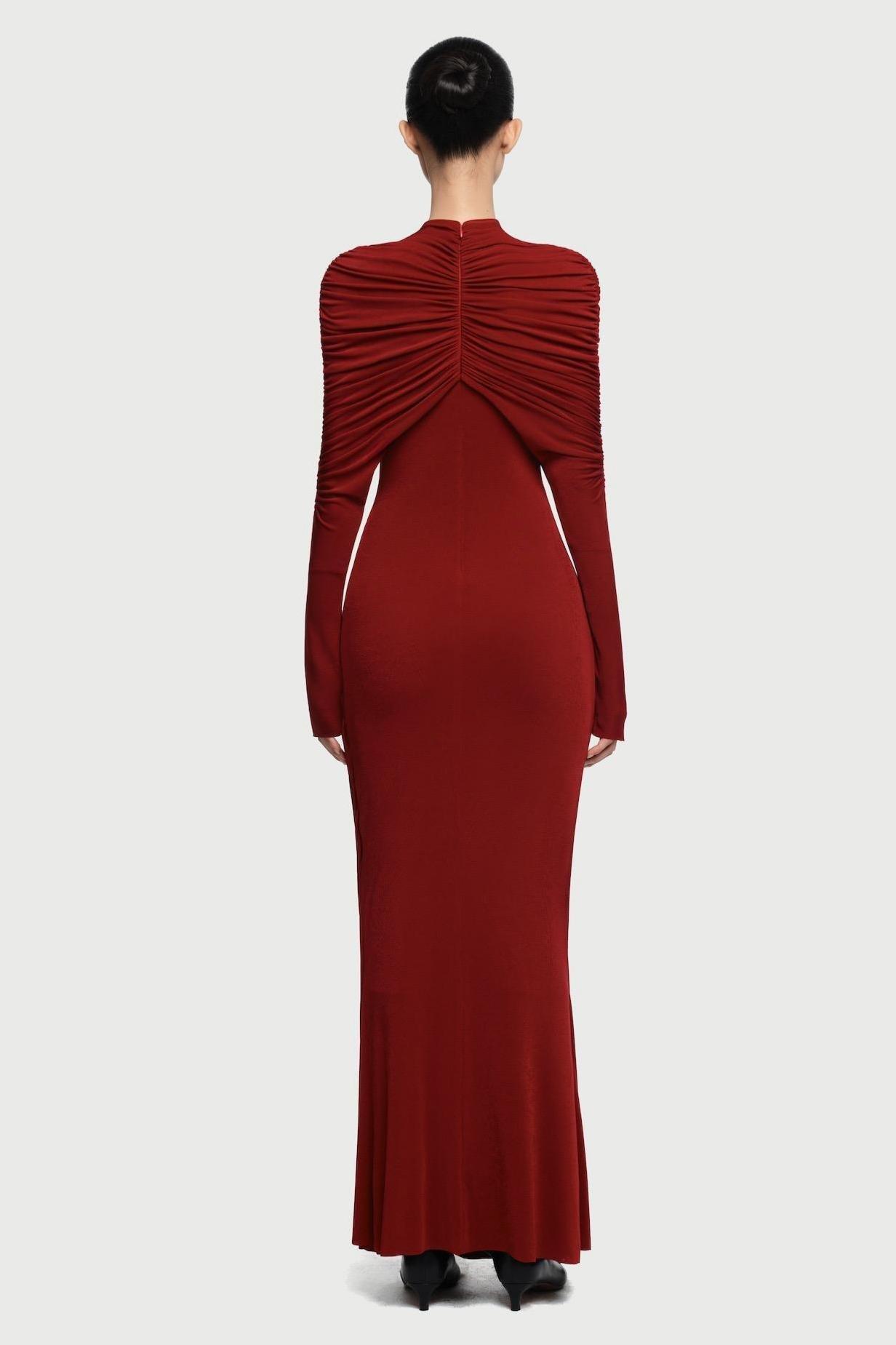 Solid Gathering Cape Sleeve Maxi Dress