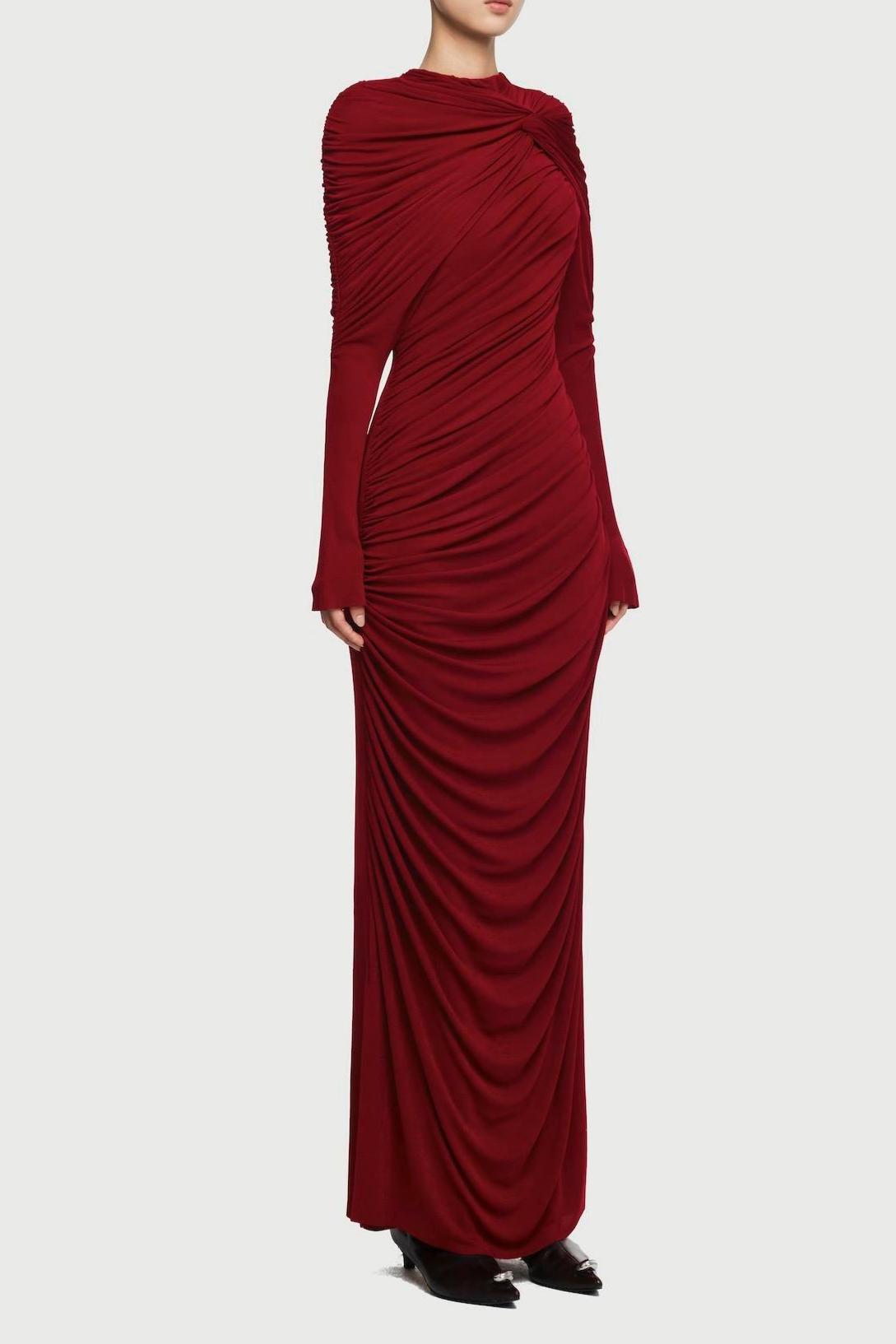 Solid Gathering Cape Sleeve Maxi Dress