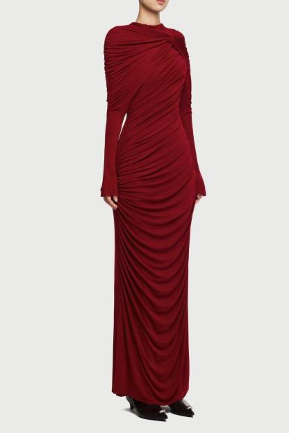 Solid Gathering Cape Sleeve Maxi Dress
