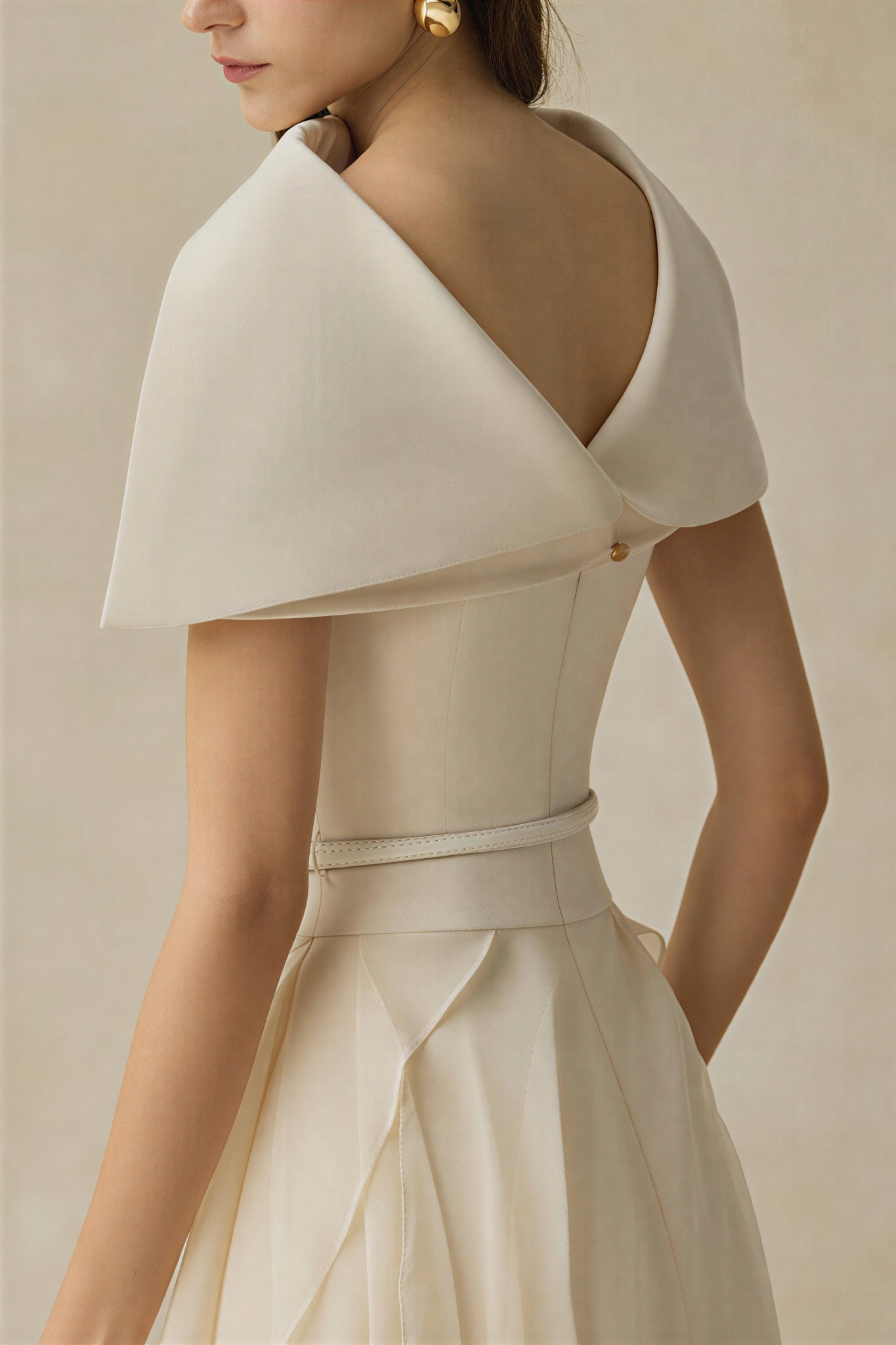 Solid Ruffle Midi Dress With Cape