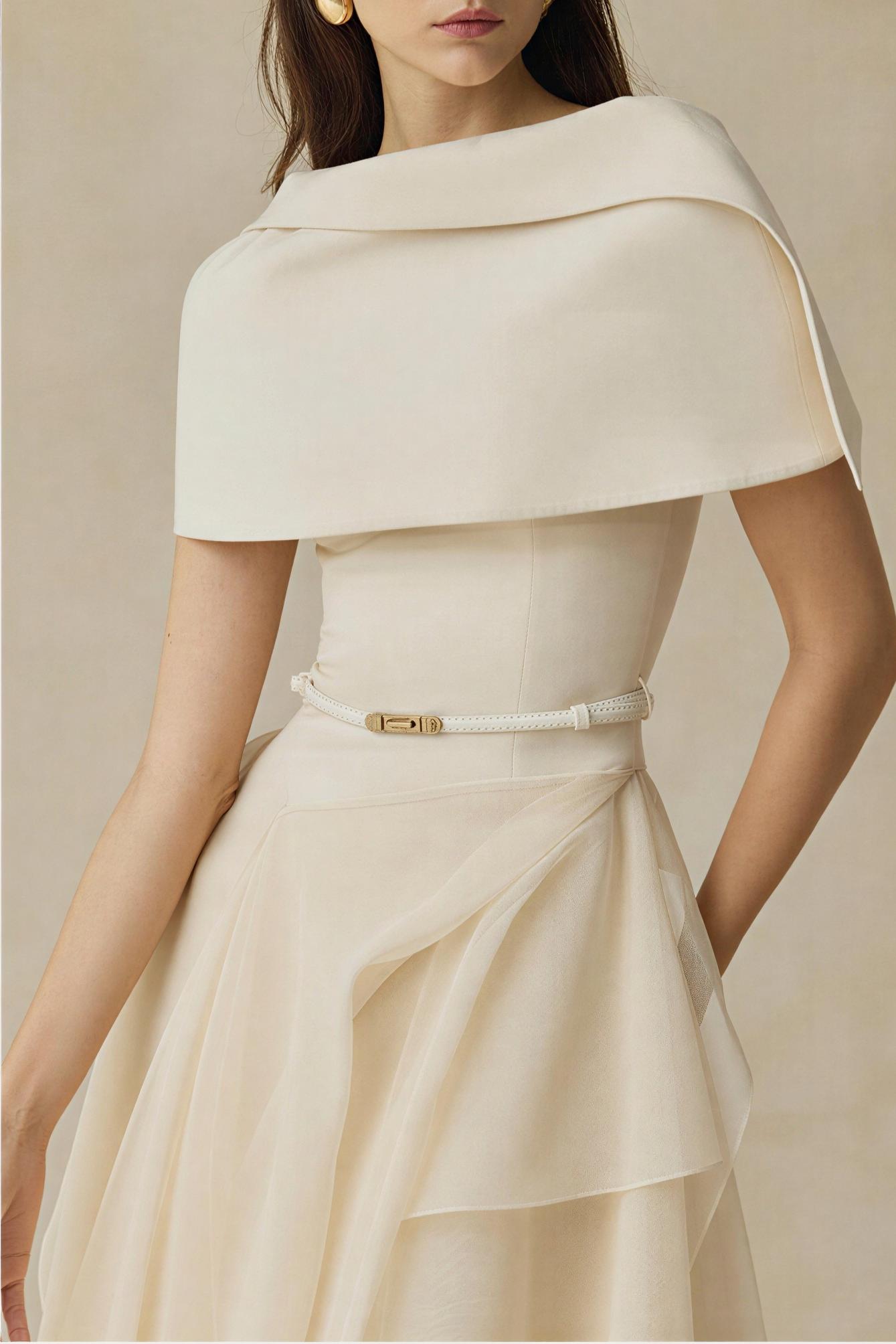 Solid Ruffle Midi Dress With Cape