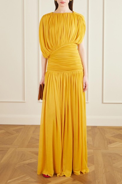 Round Neck Gathering Asymmetrical  Maxi Dress