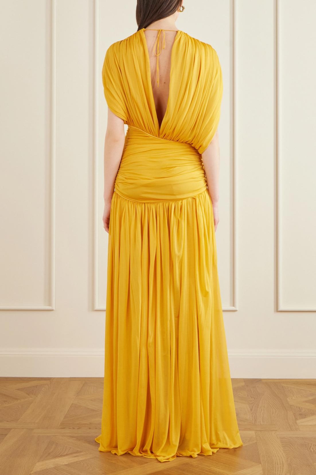 Round Neck Gathering Asymmetrical  Maxi Dress