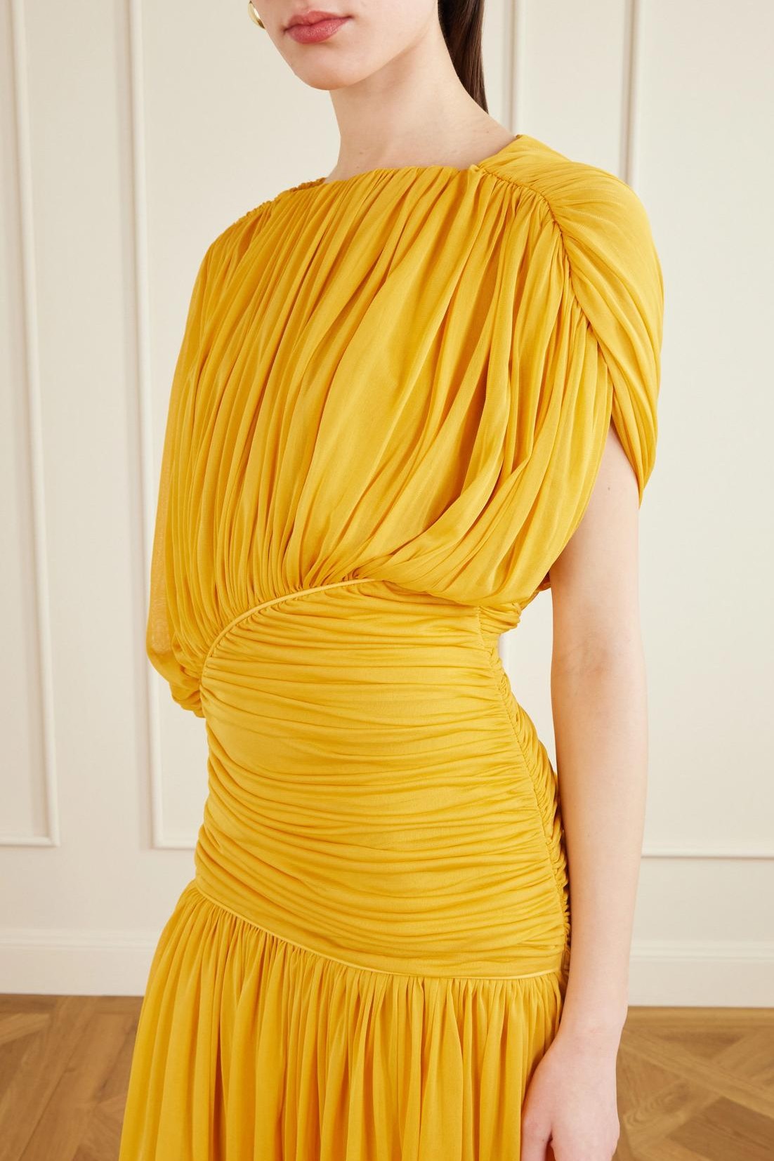 Round Neck Gathering Asymmetrical  Maxi Dress