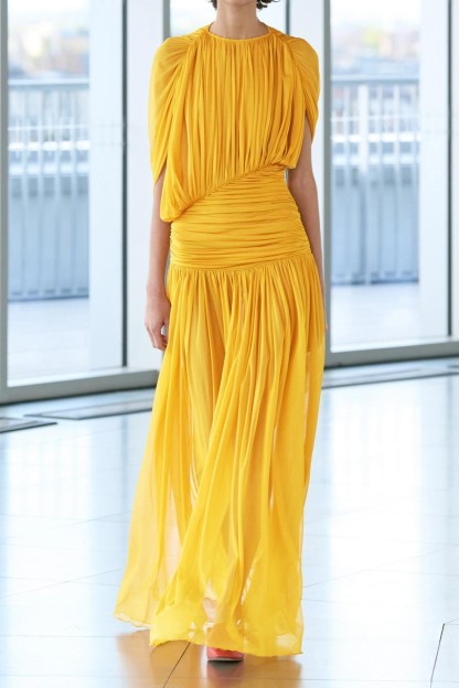 Round Neck Gathering Asymmetrical  Maxi Dress
