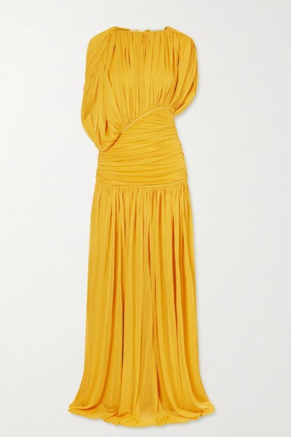 Round Neck Gathering Asymmetrical  Maxi Dress