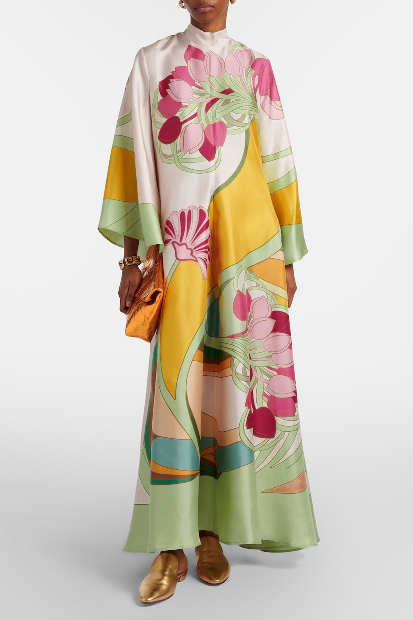 Satin Paisley Print  Bell Sleeve Midi Dress
