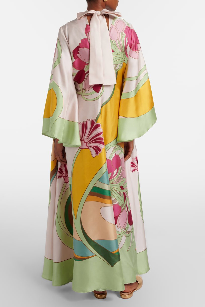 Satin Paisley Print  Bell Sleeve Midi Dress