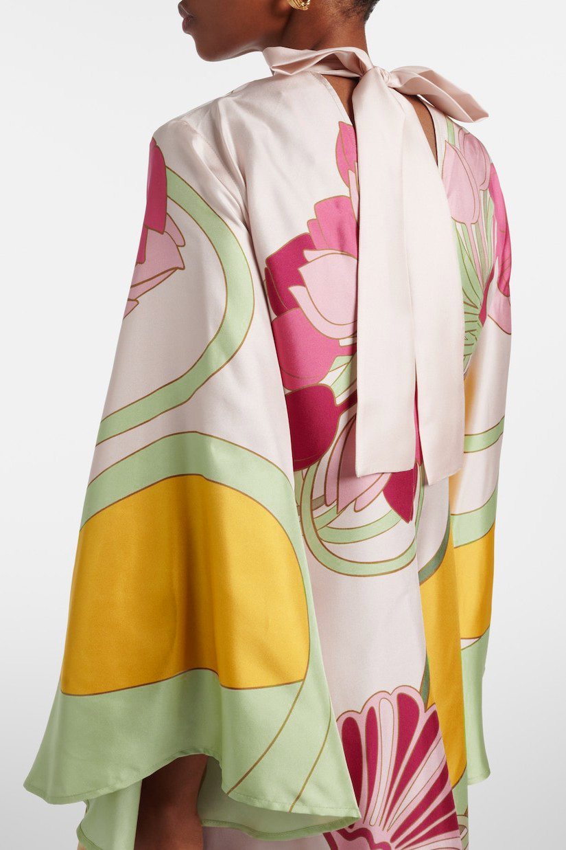 Satin Paisley Print  Bell Sleeve Midi Dress