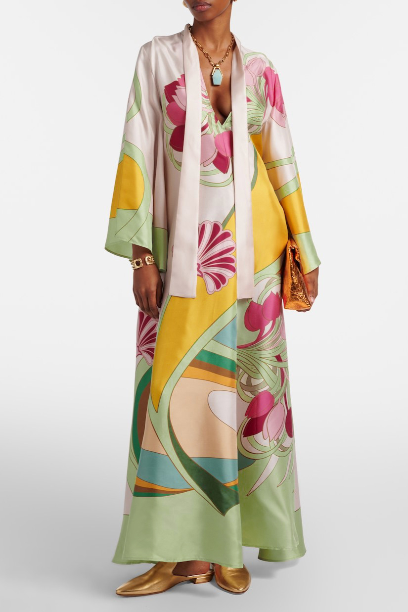 Satin Paisley Print  Bell Sleeve Midi Dress
