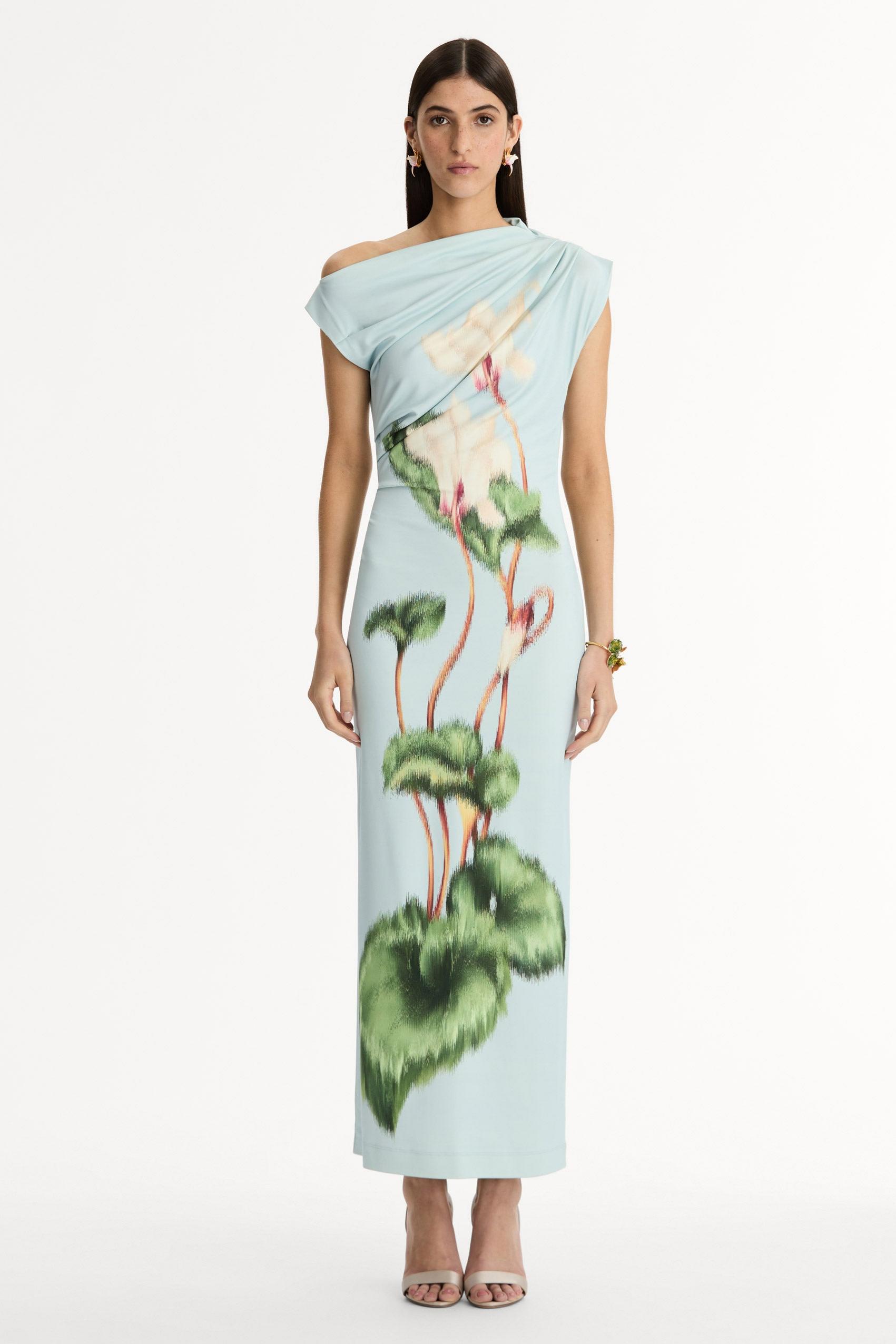 Jersey Floral Skew Collar Midi Dress