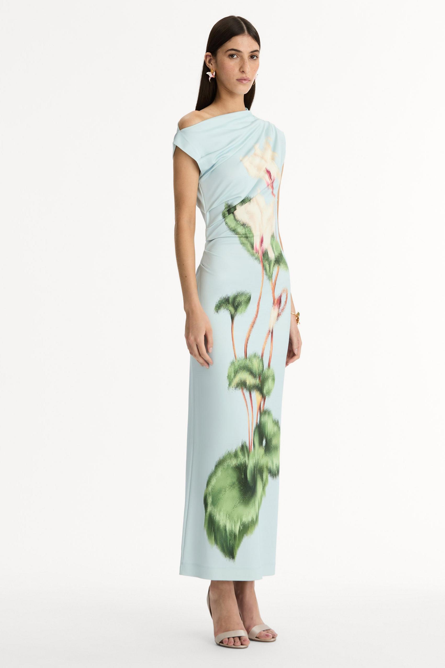 Jersey Floral Skew Collar Midi Dress