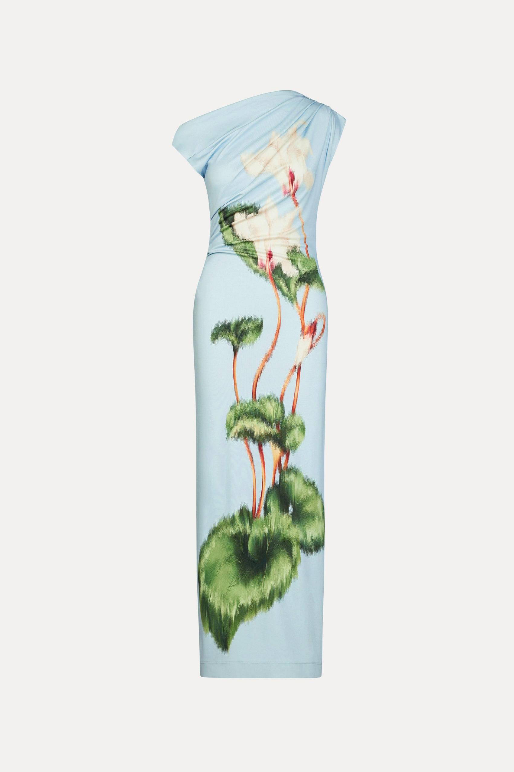 Jersey Floral Skew Collar Midi Dress