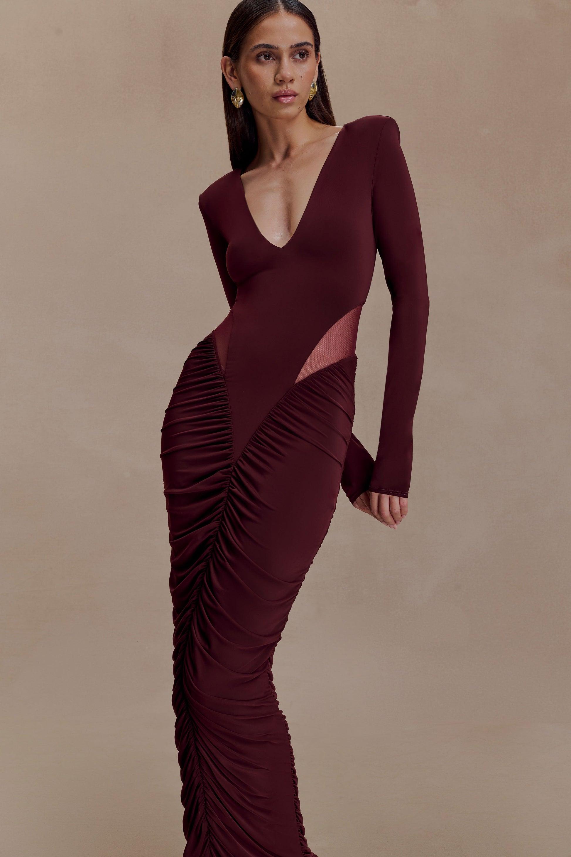 Jersey Gathering Long Sleeve Maxi Dress
