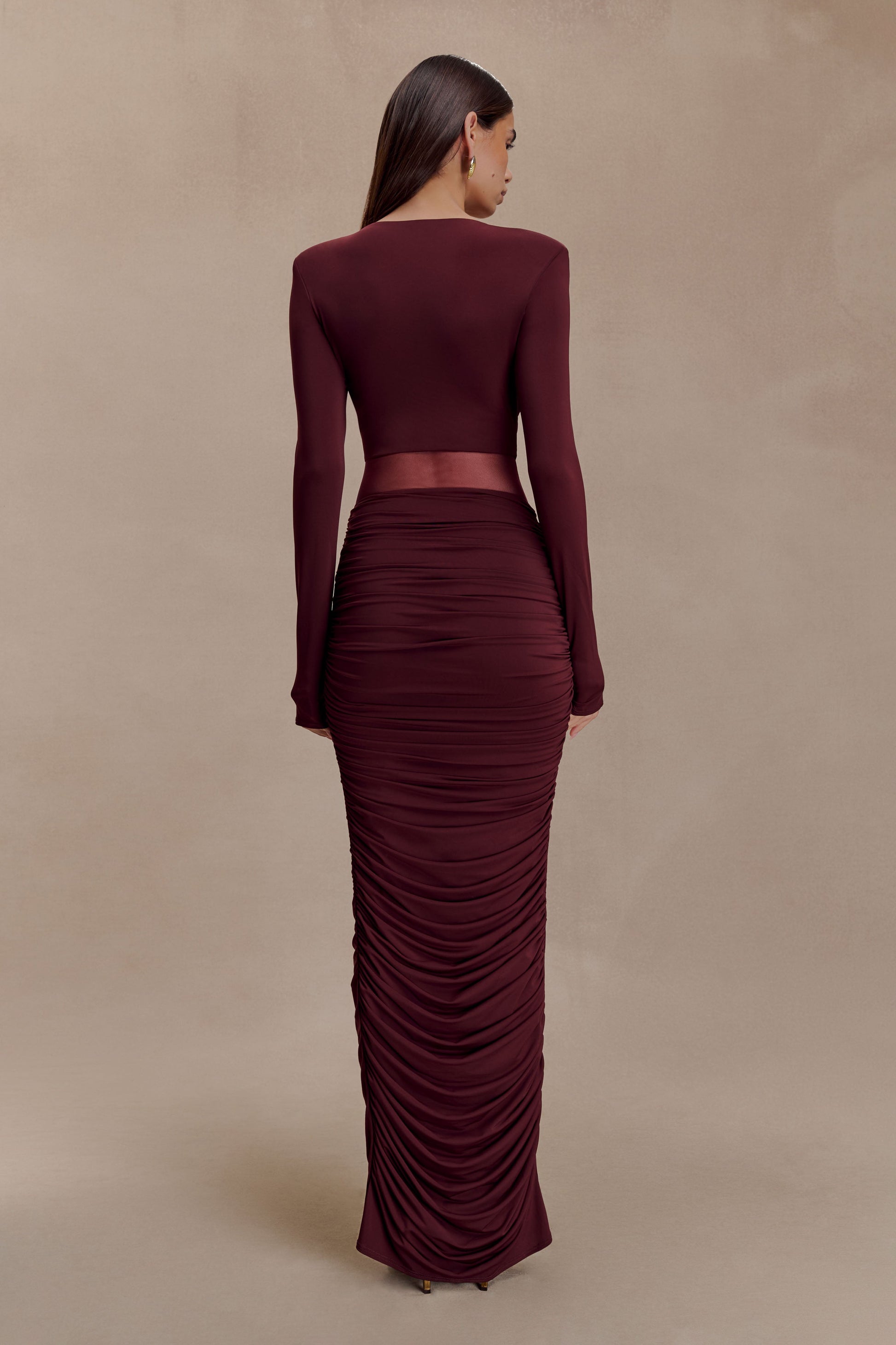 Jersey Gathering Long Sleeve Maxi Dress