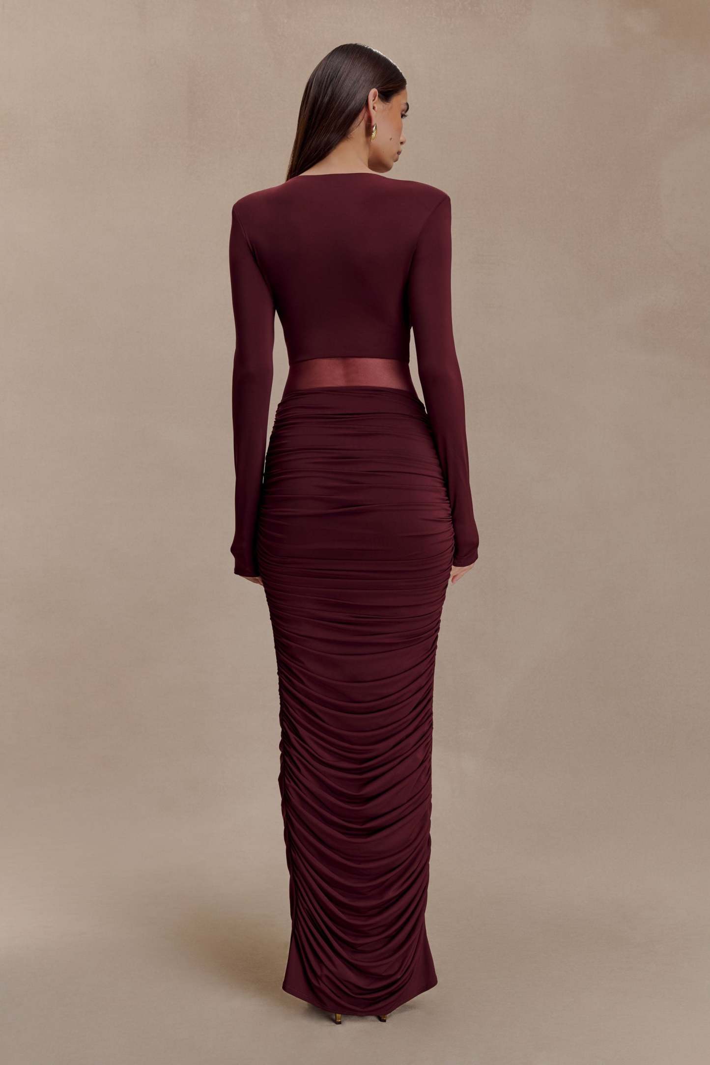 Jersey Gathering Long Sleeve Maxi Dress