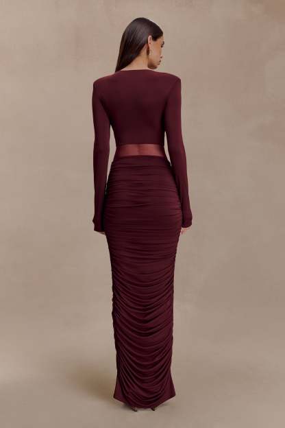 Jersey Gathering Long Sleeve Maxi Dress