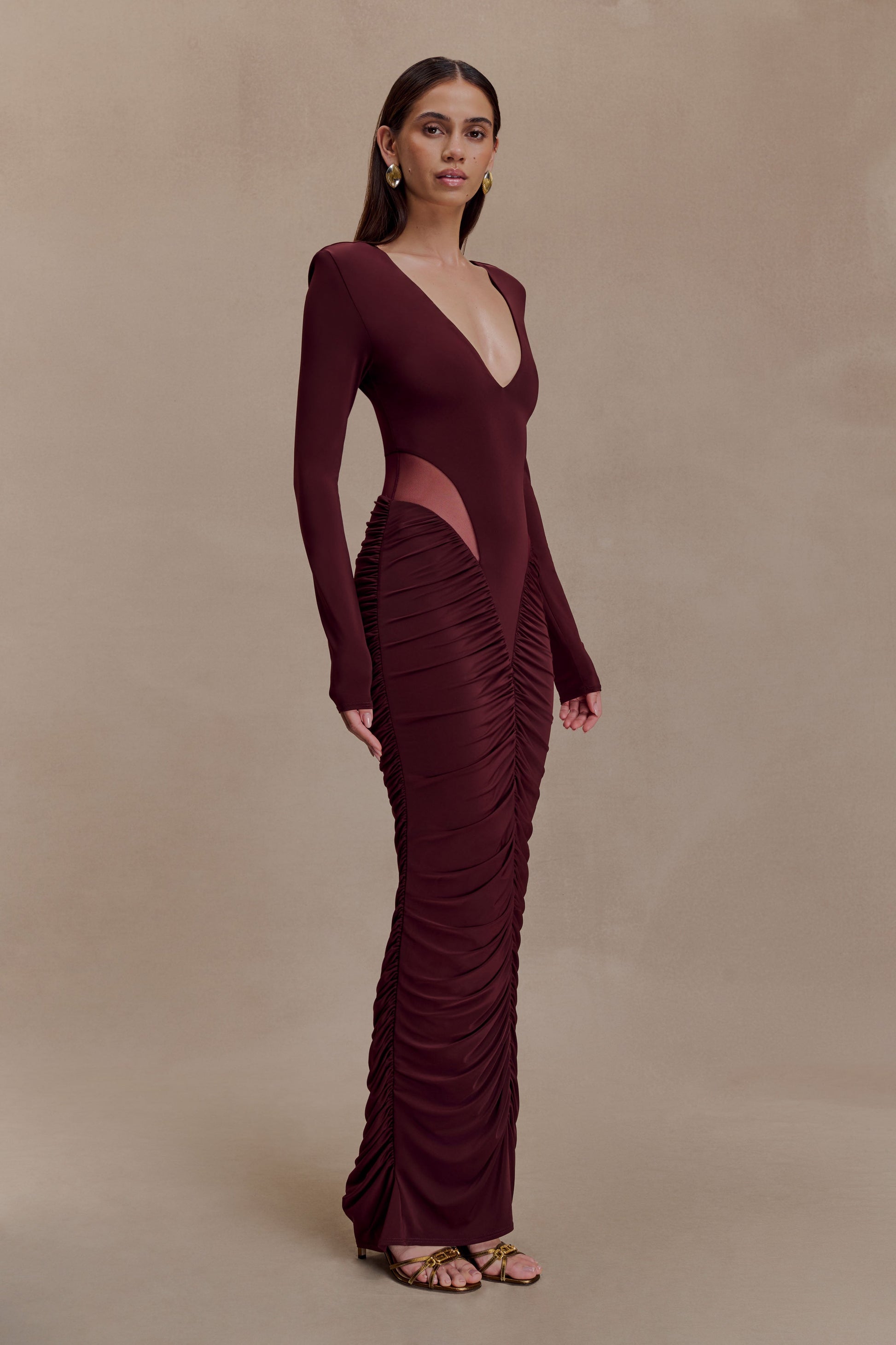 Jersey Gathering Long Sleeve Maxi Dress