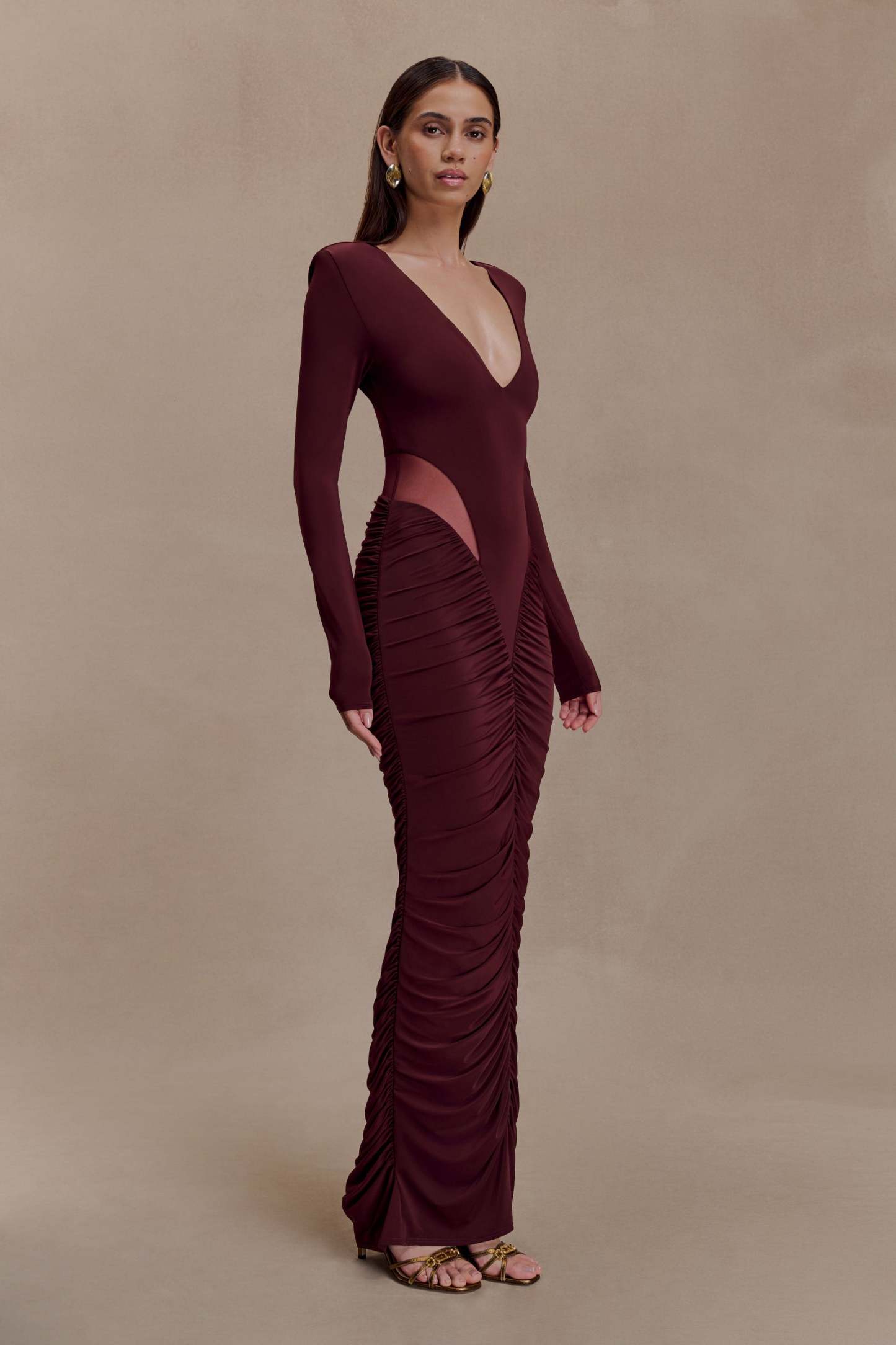 Jersey Gathering Long Sleeve Maxi Dress