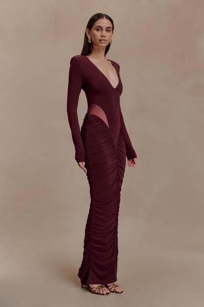 Jersey Gathering Long Sleeve Maxi Dress