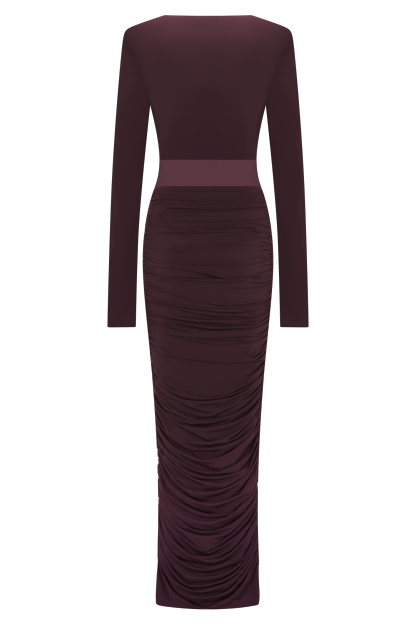 Jersey Gathering Long Sleeve Maxi Dress