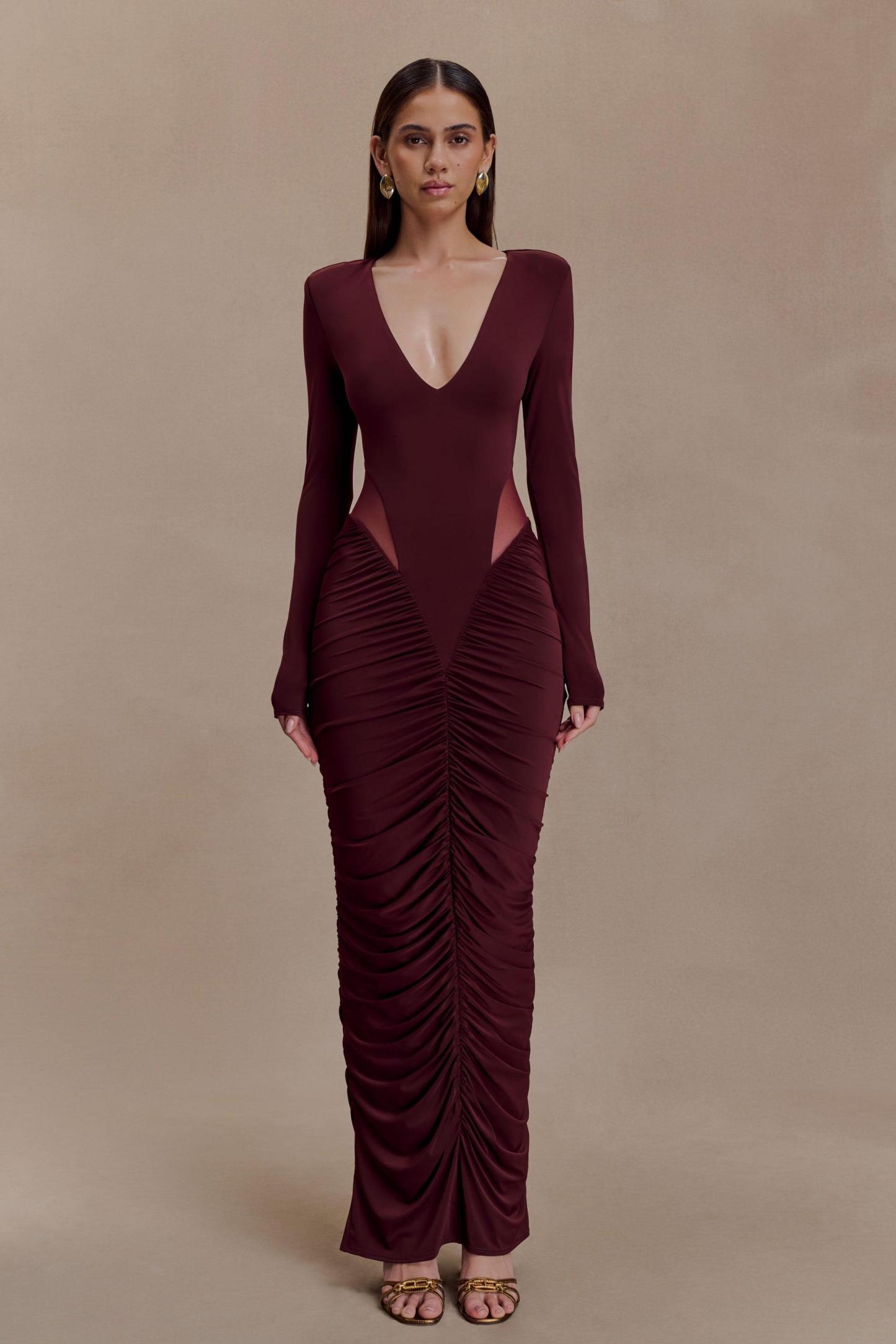 Jersey Gathering Long Sleeve Maxi Dress