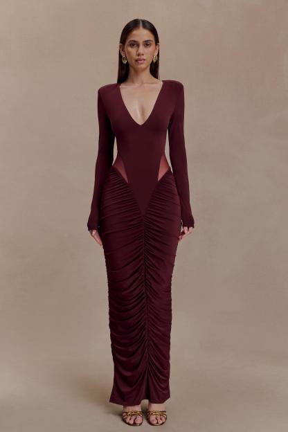 Jersey Gathering Long Sleeve Maxi Dress