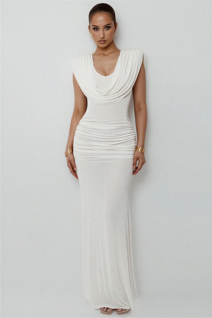 Jersey Cowl Neckline Lace-Up Maxi Dress