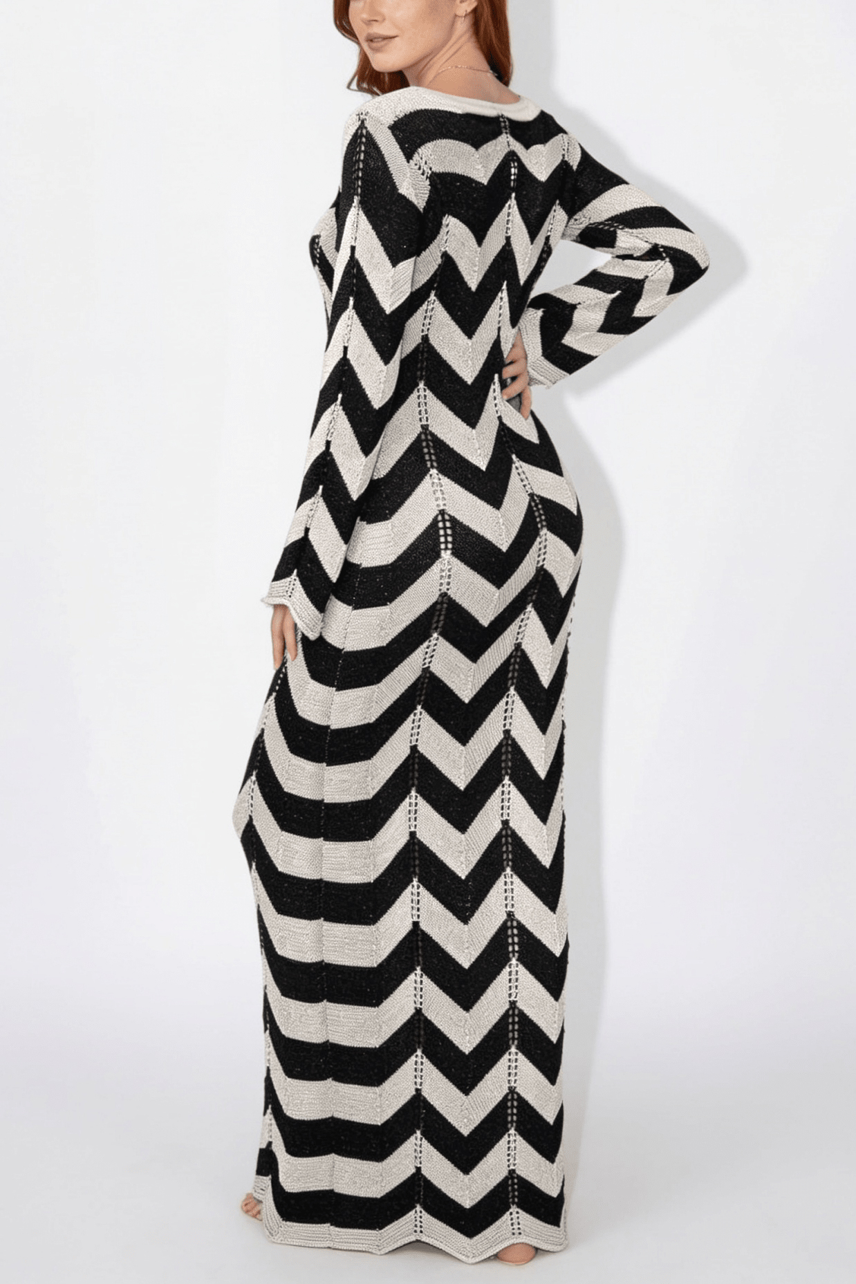 Knit Chevron Lace-Up Maxi Dress