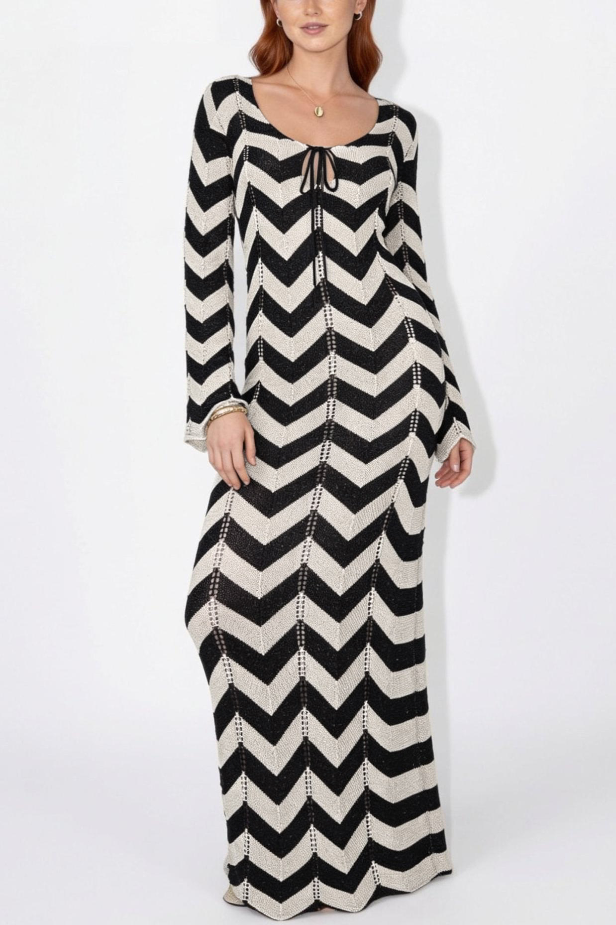 Knit Chevron Lace-Up Maxi Dress