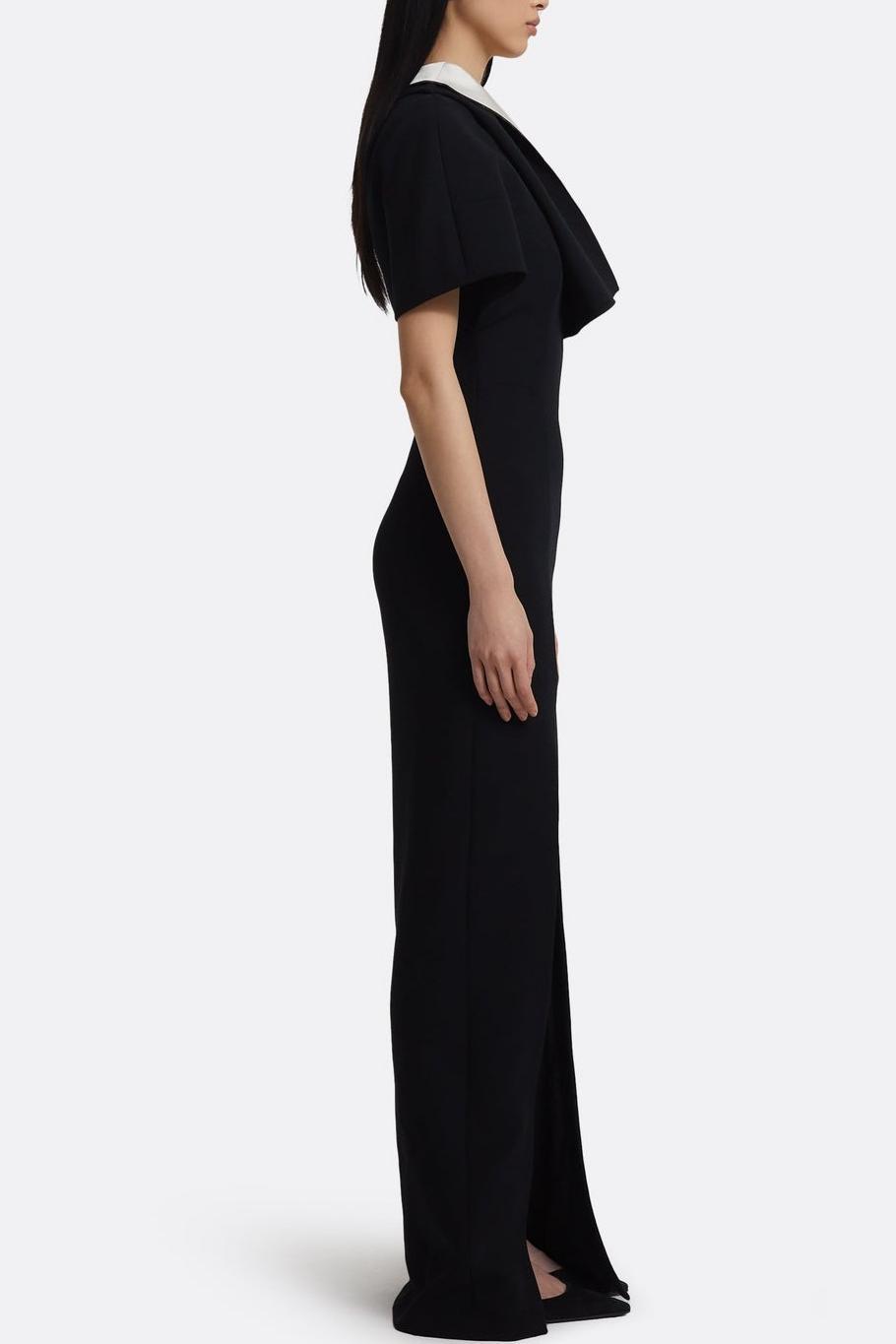 Contrast Color One Shoulder Slit Maxi Dress