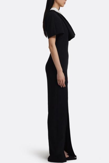 Contrast Color One Shoulder Slit Maxi Dress