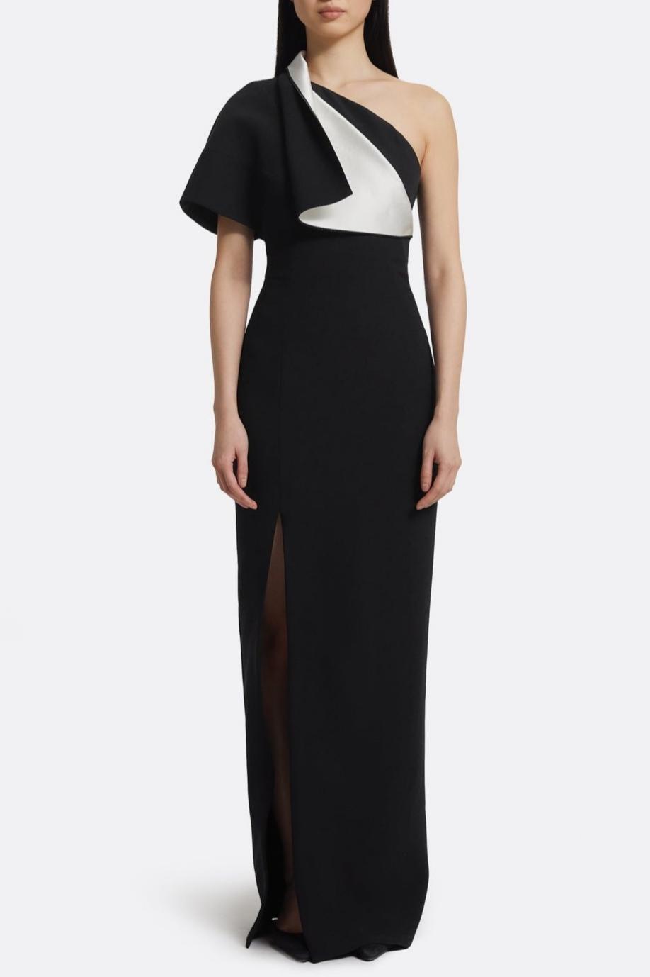 Contrast Color One Shoulder Slit Maxi Dress